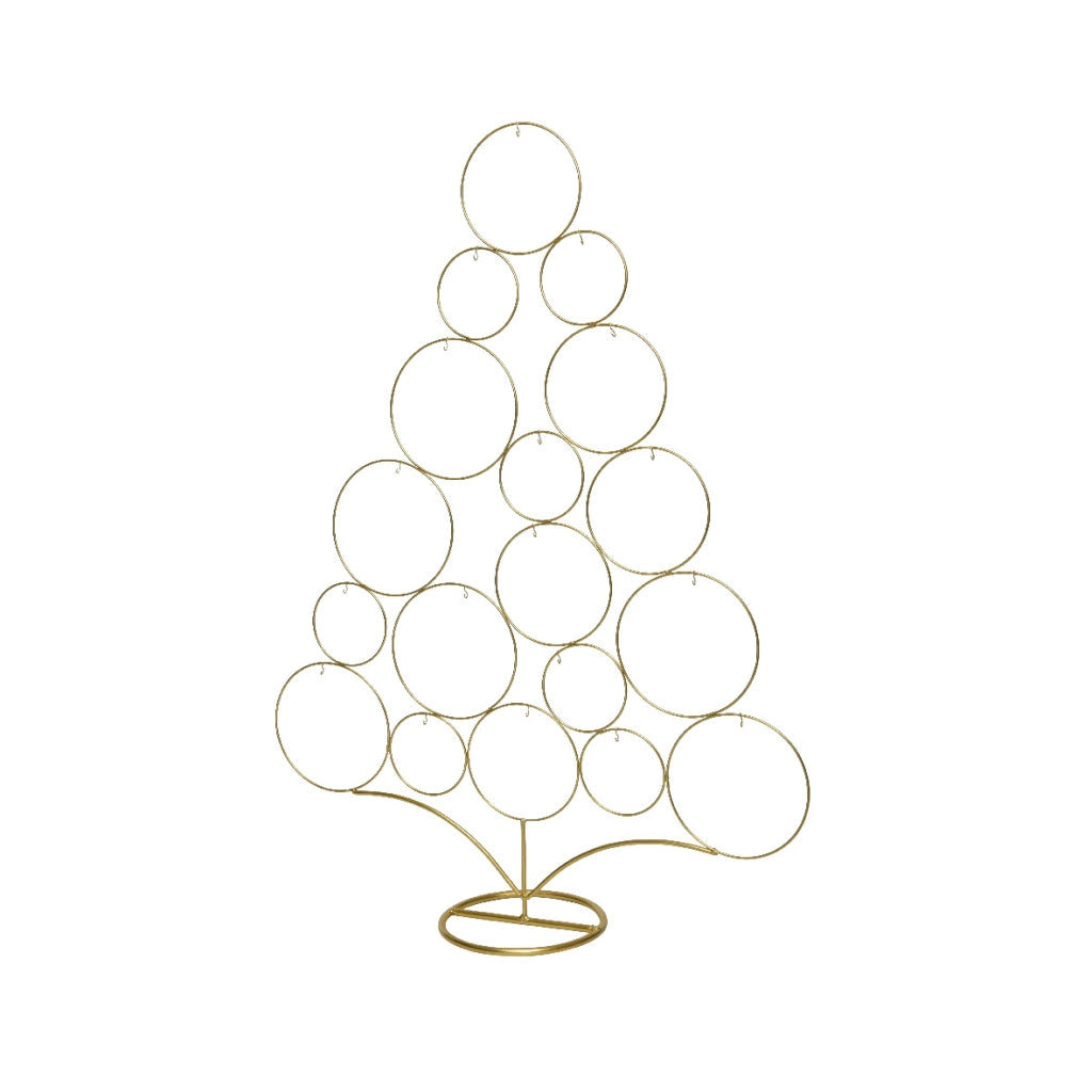 ALBERO DECO NATALIZIO IN METALLO ORO CON CERCHI  85 CM PER PALLINE E VETRINE