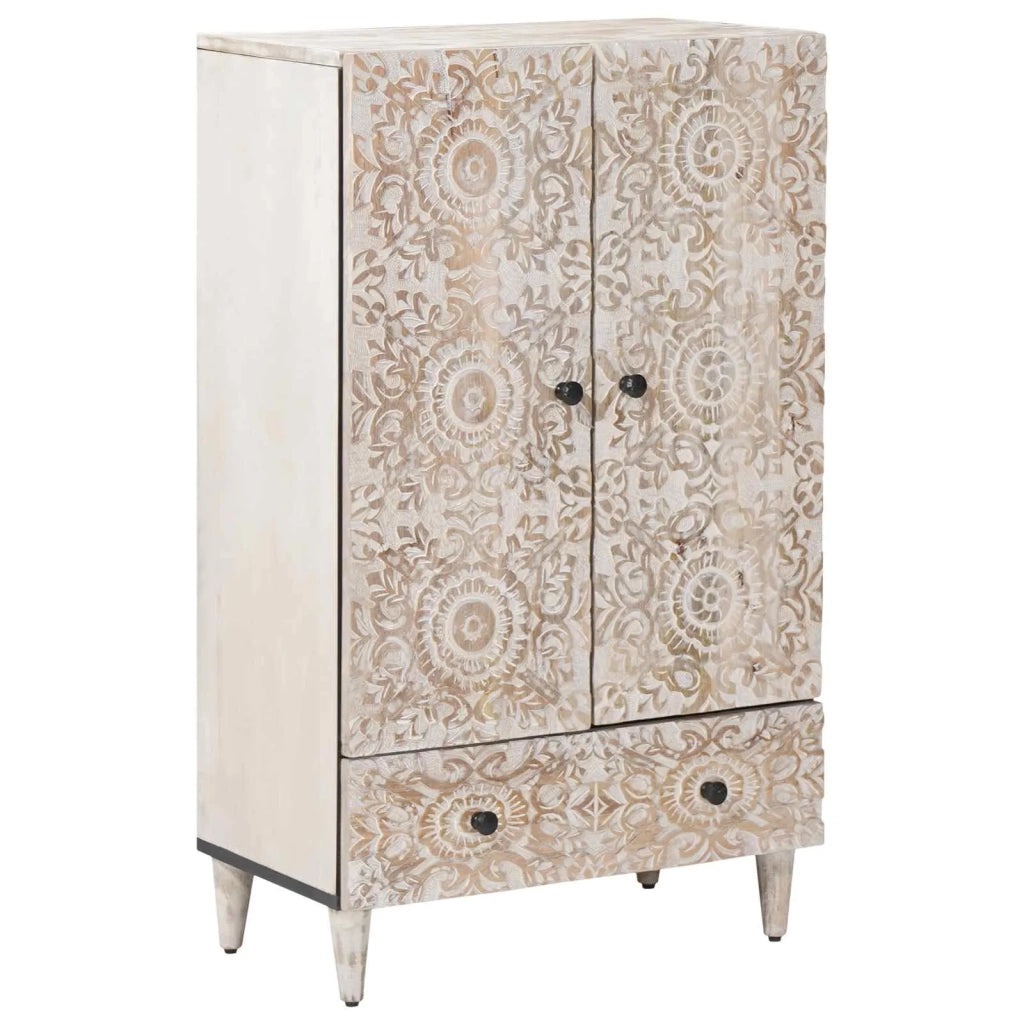 Mobile Alto Bianco 60 x 33,5 x 100 cm Legno di mango massello 4018398