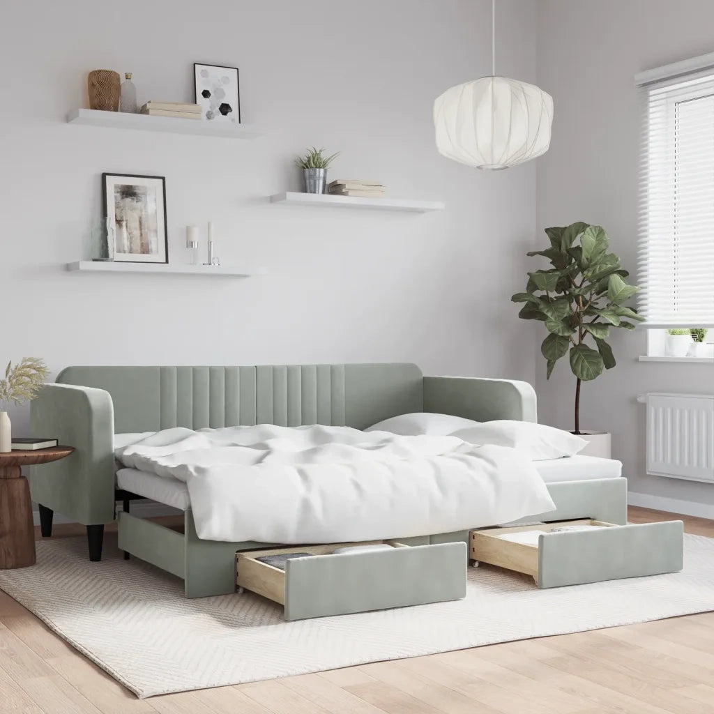 Divano letto | Sof¨¤ letto | Letto singolo Estraibile Cassetti Grigio Chiaro 80x200cm Velluto