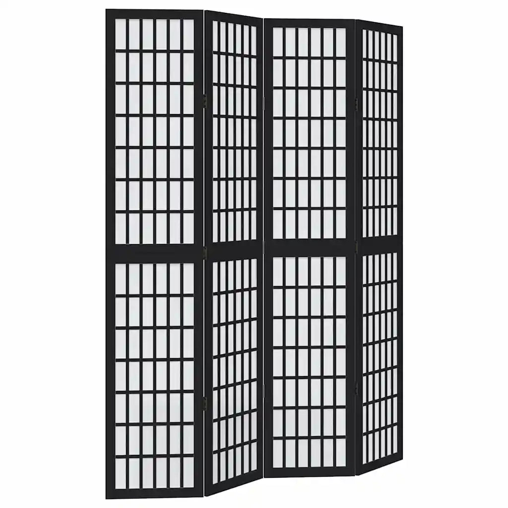 Divisorio Ambienti 4 Pannelli Nero Legno Massello di Paulownia 358771