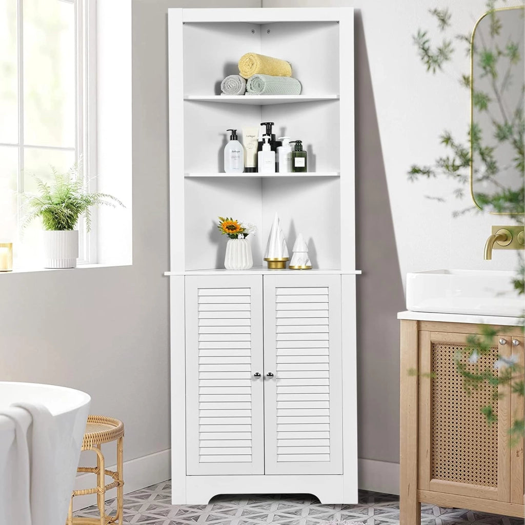 Mobile ad angolo, mobile da bagno indipendente con 3 ripiani aperti, mobile alto per bagno, camera da letto e soggiorno, mensola angolare 44 x 44 x 173 cm