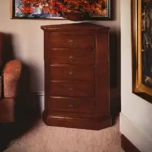 cassettiera ad angolo in legno massiccio arte povera colore noce