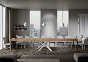 Tavolo Allungabile 200-460x90x77 cm Volantis Premium Quercia Natura Telaio Bianco