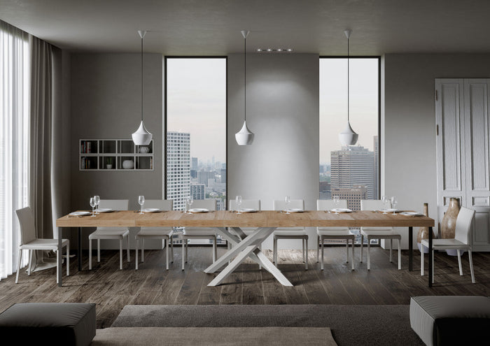 Tavolo Allungabile 200-460x90x77 cm Volantis Premium Quercia Natura Telaio Bianco