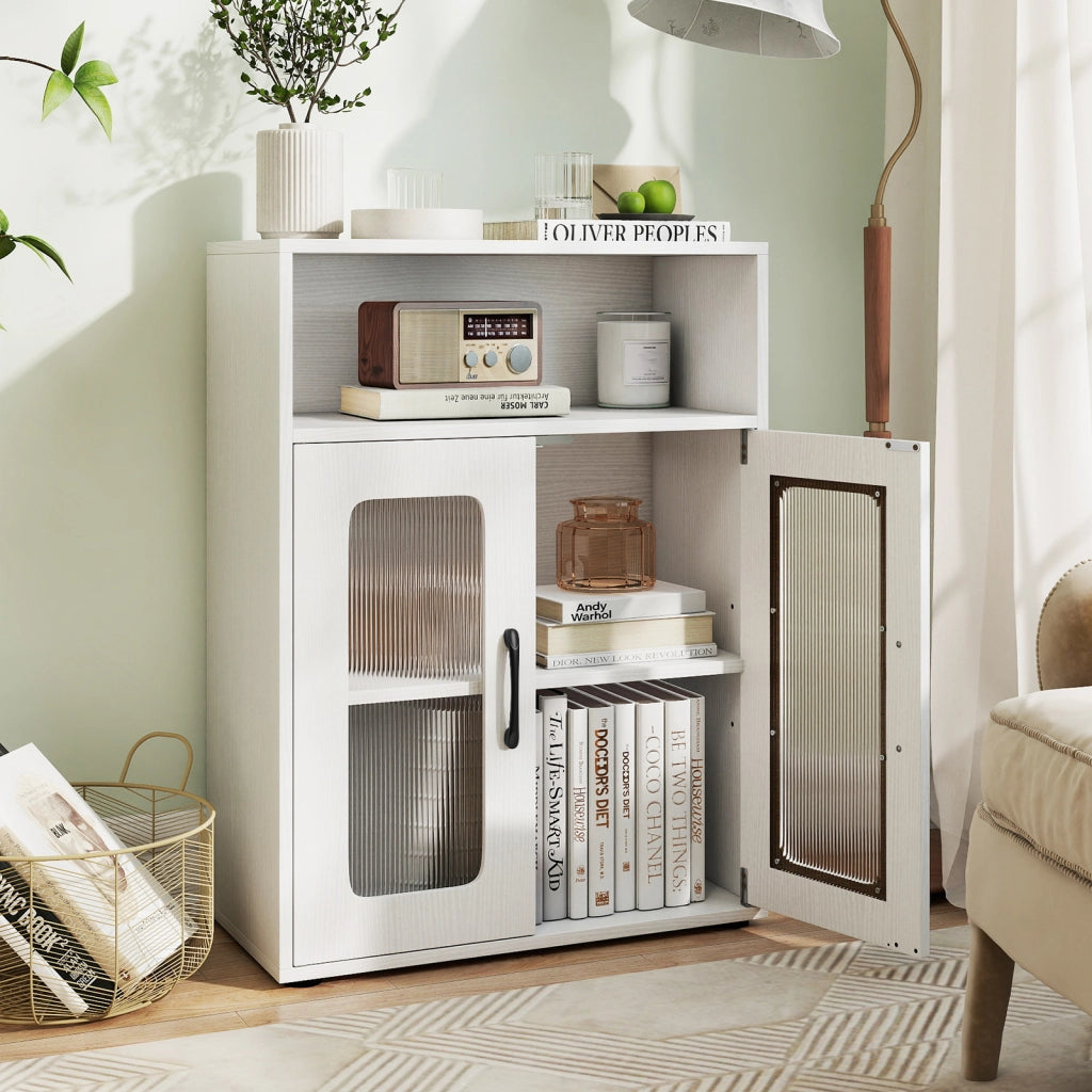 Mobiletto da bagno autoportante con 2 ante ripiano regolabile a 3 livelli scomparto aperto-Mobili da Bagno Organizer per bagno design anti