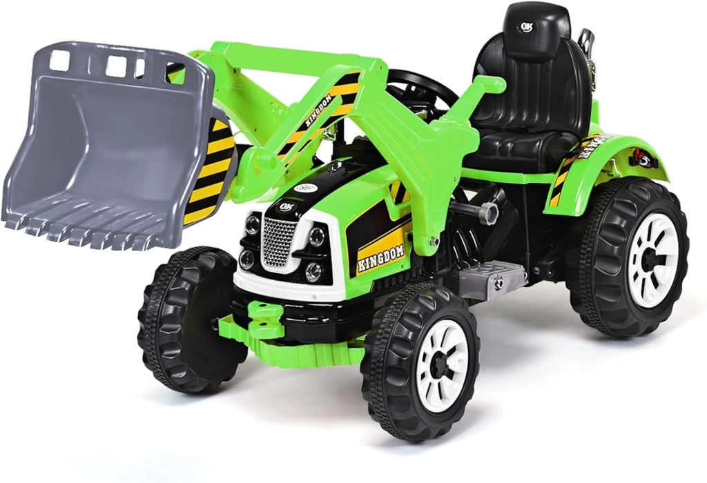 12V Veicolo di Ingegneria per Bambini, Macchina Giocattolo Grande, Escavatore Alimentato con 2 Velocità per Bambini 3-8 Anni, 149x62x74 cm (Verde)