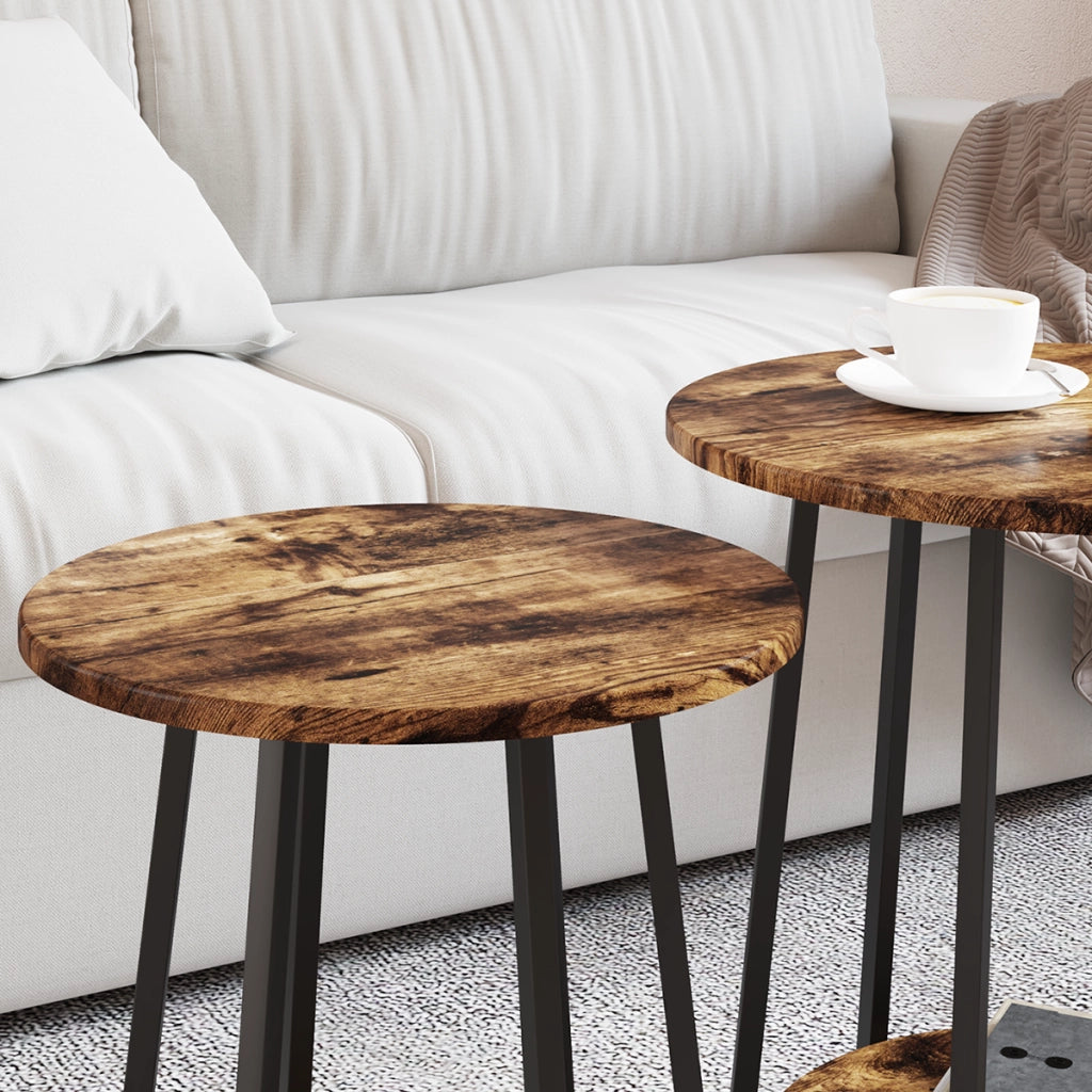 Set di 2 tavolini in legno ingegnerizzato in rovere fumÃ© e metallo