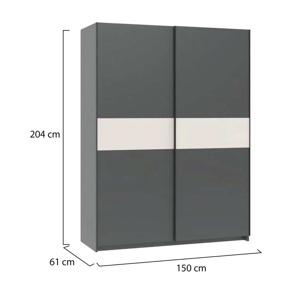 Armadio Camera da Letto Manita, Guardaroba 2 Ante 2 Ripiani, 150x204h cm Nero Antracite