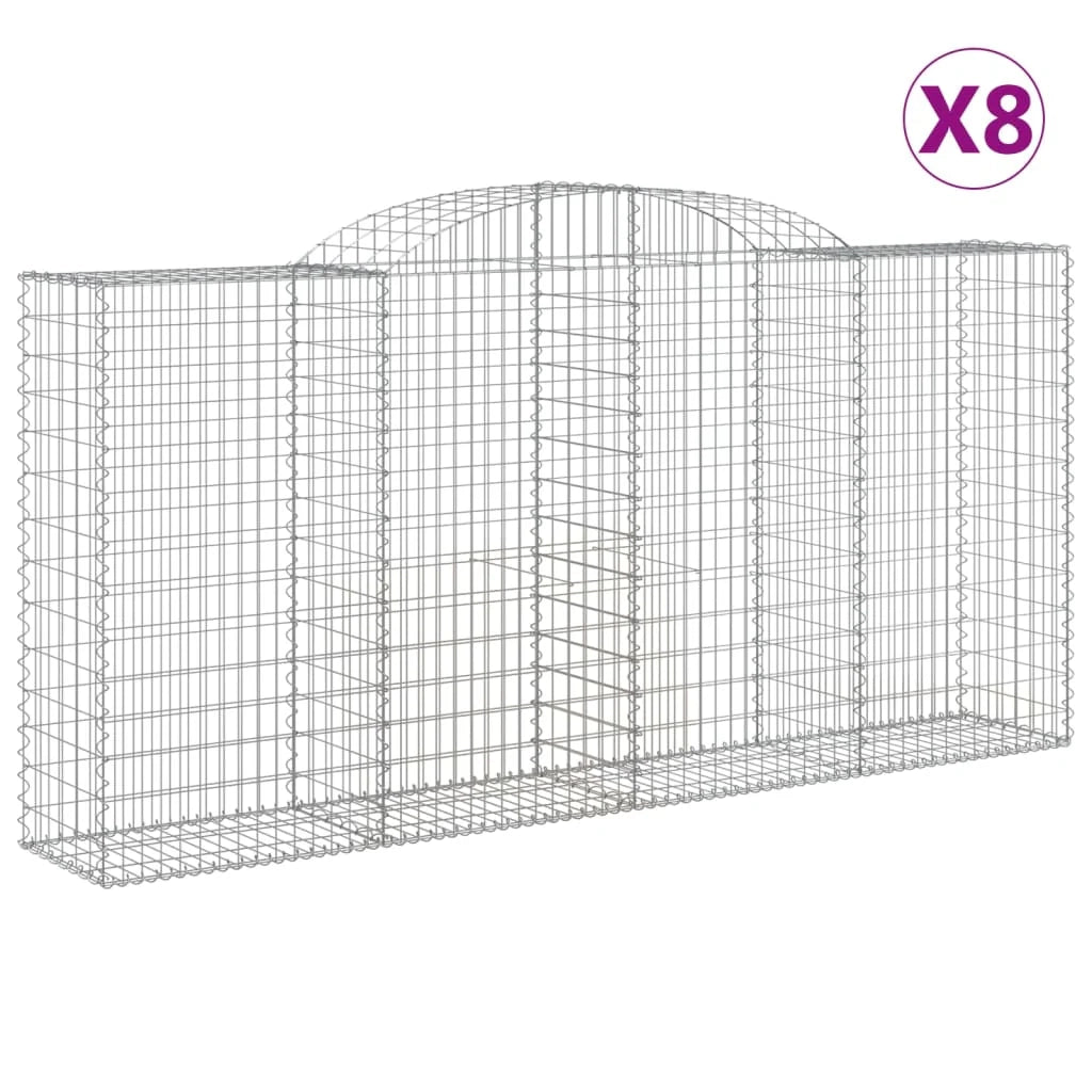 Set di 8 gabbioni ad arco per recinzioni a gabbia e muri di contenimento 300 x 50 x 140/160 cm ferro zincato argento 02_0041196