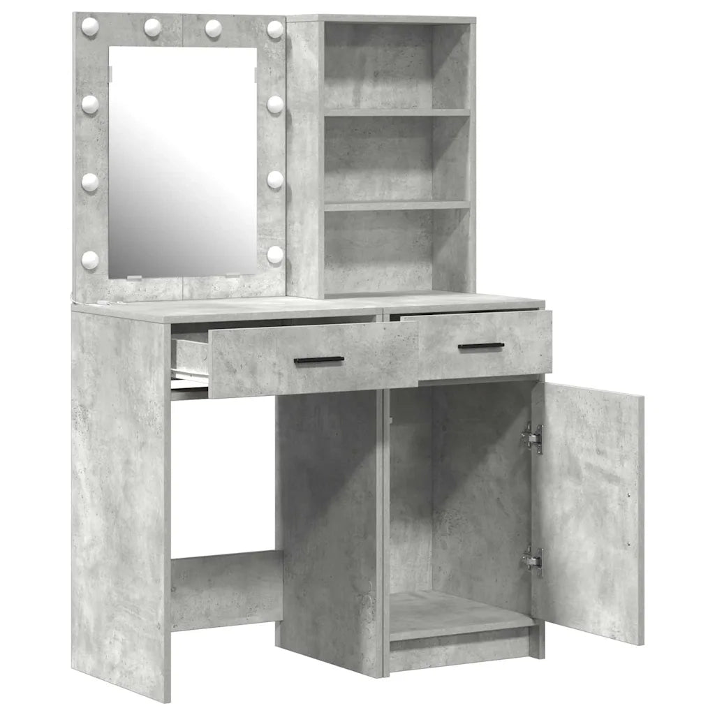 Set da Toeletta | Tavolo da Trucco con LED con porta 2 pz Grigio cemento