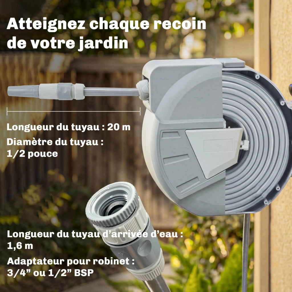 Avvolgitubo Murale Automatico Giardino 20m ¨C Xylo ¨C Grigio ? 15mm Rotazione 180¡ã