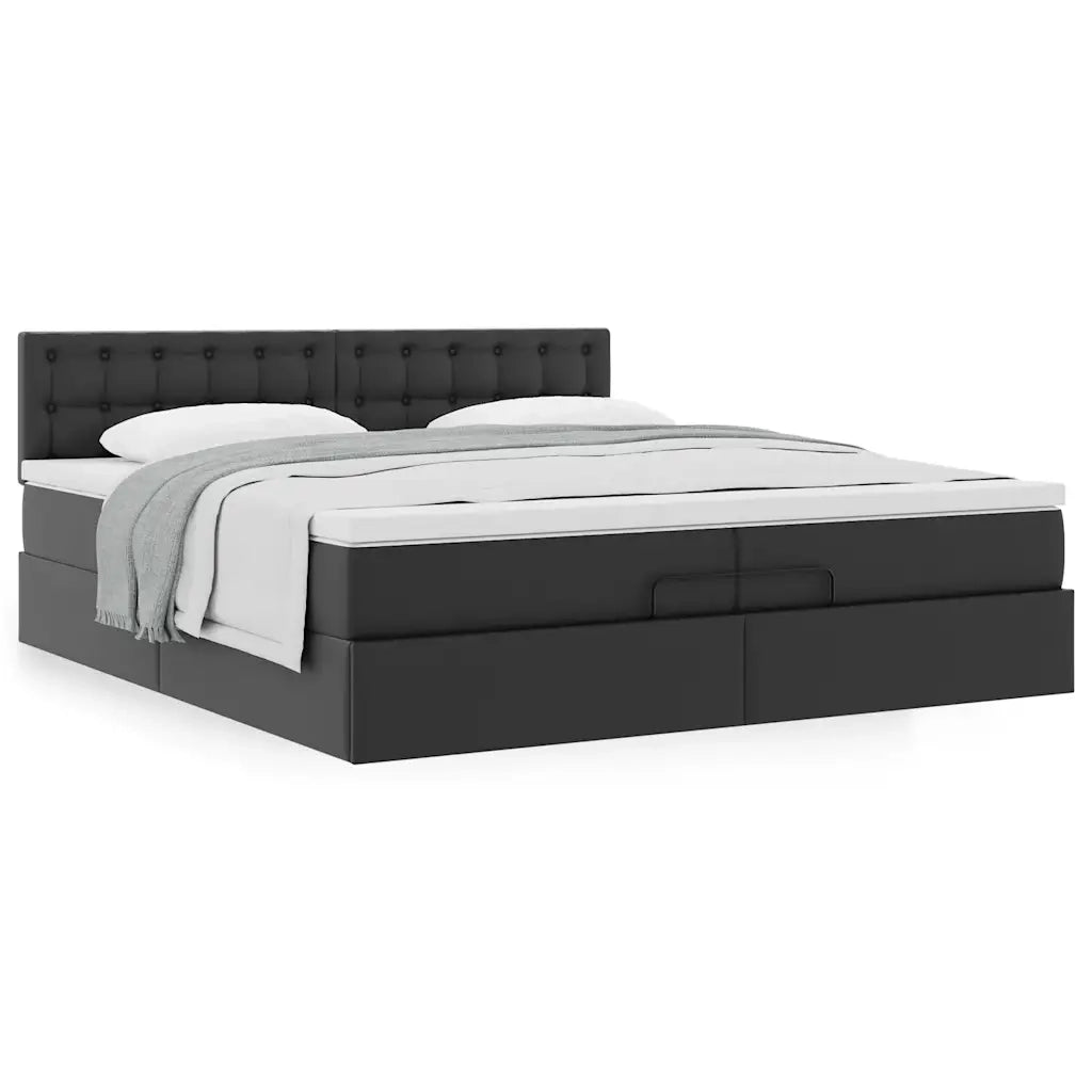 Struttura Letto Pouf con Materassi Nero 200x200 cm Similpelle 3311323