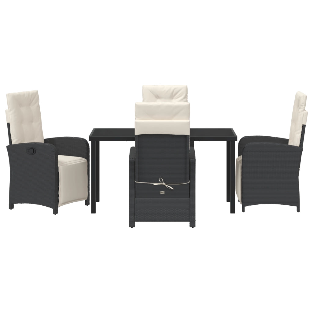 Set da Pranzo per Giardino 5 Pezzi con Cuscini Rattan Polietilene Nero