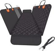 Hoes per auto per cani, SUV e camion con finestra in rete, antikras, antislip e materiale impermeabile, versione migliorata con cintura per cani (nero/arancione)