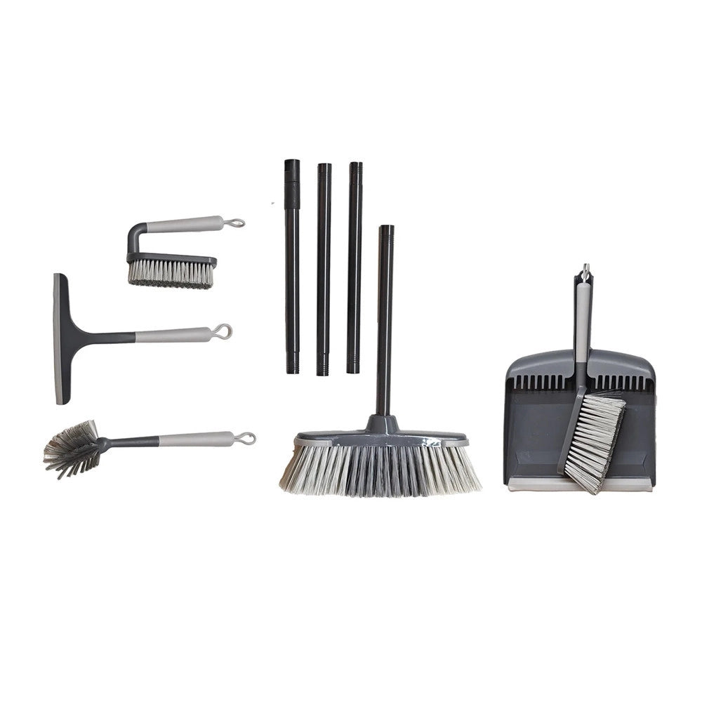 Trade Shop - Set Pulizia Casa 6 Pz Con Paletta Spazzola Spazzolone Spazzolina Piatti Tergivetro Scopa -