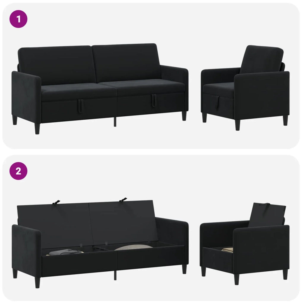 Set di Divani con Storage 2 pz Nero Poliestere 3429252