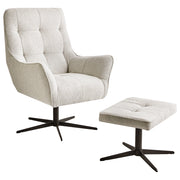 Poltrona con Sgabello in tessuto bouclè Beige chiaro Gambe in Legno per il soggiorno tradizionale retrò moderno
