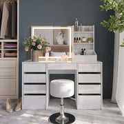 Tavolo da toeletta Sherry, Bianco/bianco lucido, 128.2 cm 4 parti