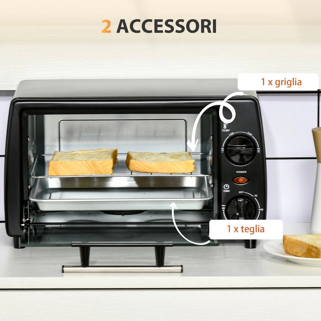 FORNETTO ELETTRICO 10 LT CON TEMPERATURA REGOLABILE E TIMER 750 W 36.5X26X22 CM NERO