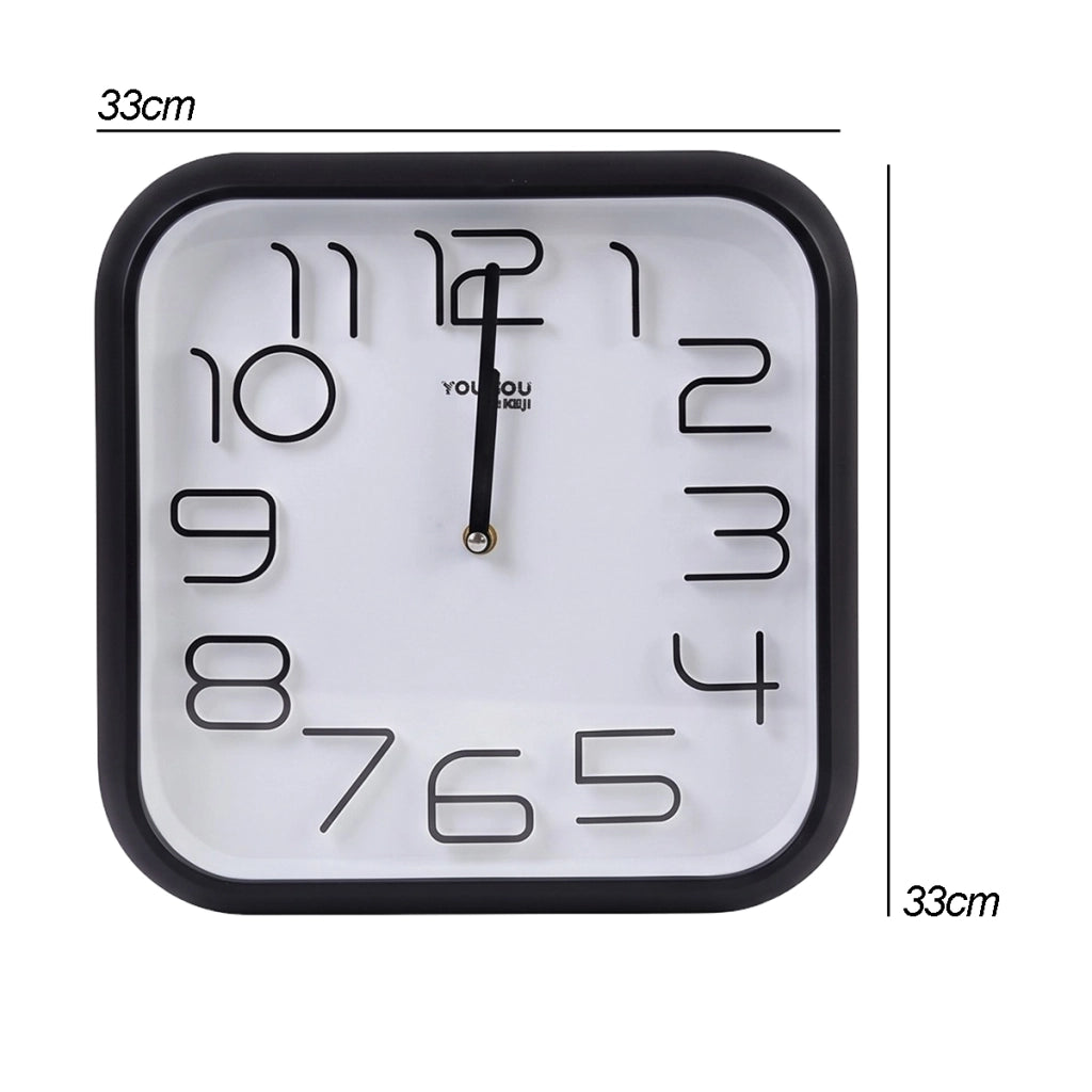 Orologio da Parete Quadrato con Meccanismo Silenzioso 33x33cm Nero Avizar