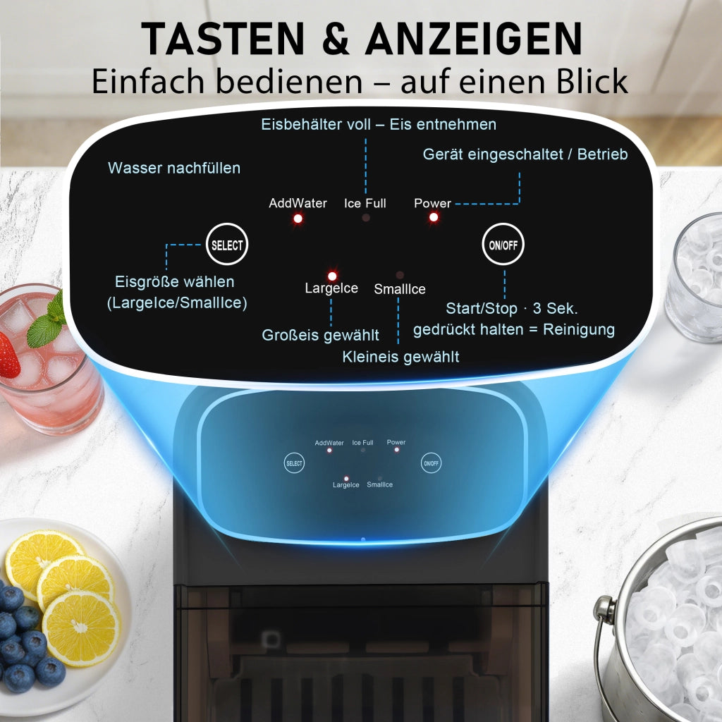 ZMH Macchina per il ghiaccio nero capacità 1.3L 9 cubetti di ghiaccio in 6 minuti 14 kg/24 ore silenzioso per cucina