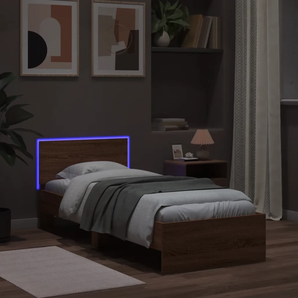 Giroletto con Testiera e LED-Struttura Letto con testiera Rovere Marrone 75x190 cm 681356