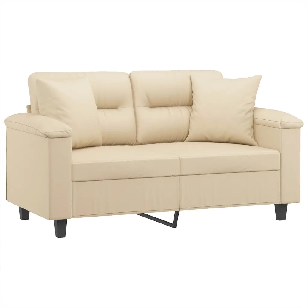 Divano | Divano da soggiorno | Sofa a 2 Posti con Cuscini Crema 120 cm Tessuto Microfibra