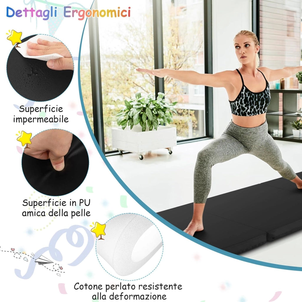 Tappetino da Yoga Spesso, Tappetino Fitness Pieghevole e Portatile con Imbottitura in EPE, Cerniera e Maniglie, Materassino Allenamento da Casa e Palestra, 180 X 60 X 5 cm