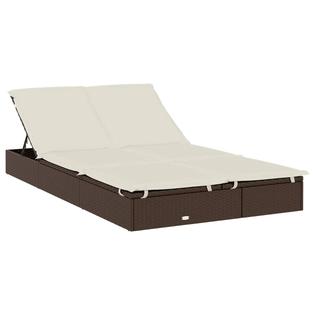 Lettino prendisole chaise longue a 2 posti con tettuccio pieghevole 213 x 118 x 97 cm marrone 02_0012188