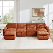 Divano 4 posti con 2 poggiapiedi ¨C Minimal ¨C Arancio in tessuto chenille trapuntato