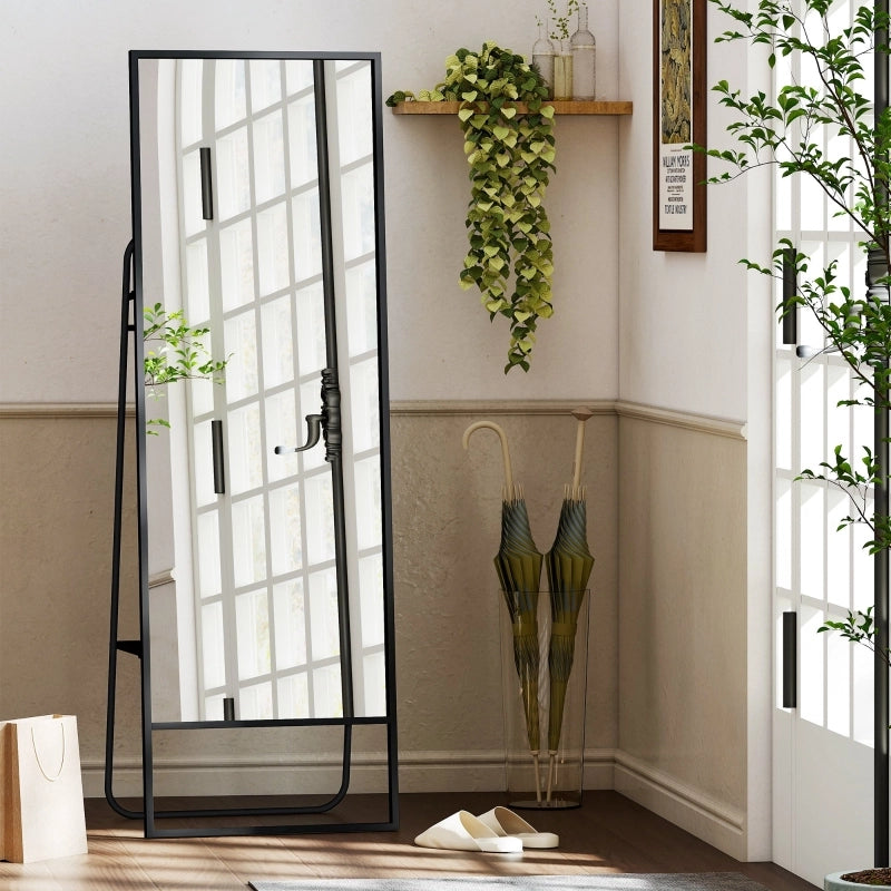 SPECCHIO INTERO 157x50 cm Nero stile industriale con ripiano e 2 ganci