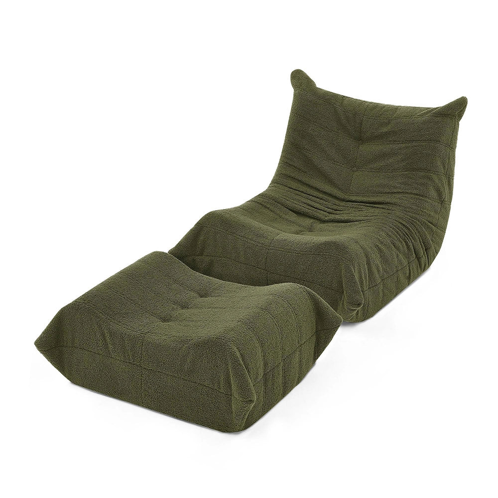 Canap¨¦ Lazy con schienale e poggiapiedi - Xylo - Verde, morbido peluche
