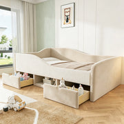 Letto imbottito per bambini 90 x 190 cm con cassetti e sponde; velluto beige