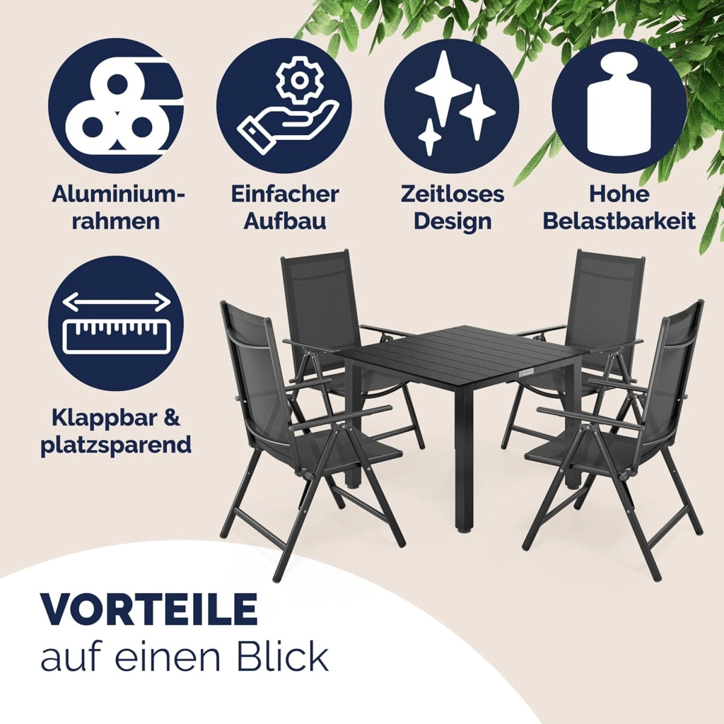 Tavolo e Sedie da Giardino Alluminio 4 +1 Tavolo WPC 80x80 cm Mobili Esterno Grigio