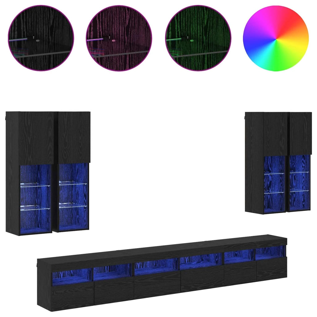 Set di Mobiletto da TV a Parete 7 pcs Rovere Nero 3402799