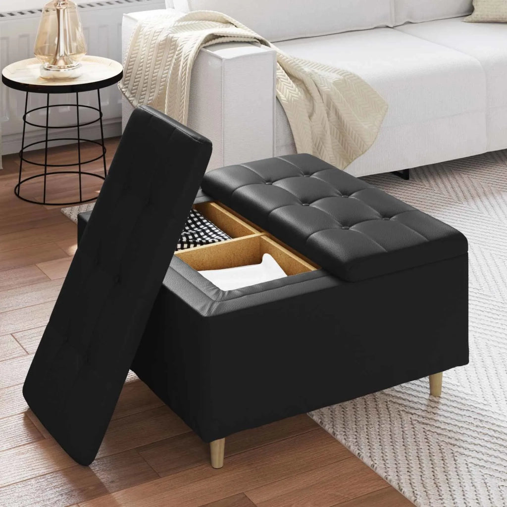 Pouf contenitore Nero 80 x 80 x 45 cm Pelle sintetica 876846