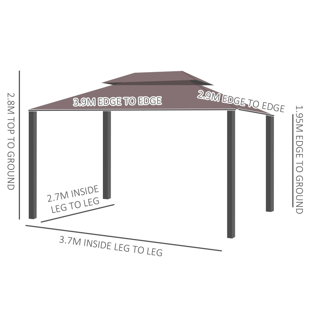Gazebo da Giardino con Doppio Tetto e Zanzariera in Poliestere Caffè 2.9x3.9m