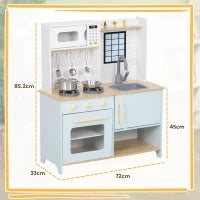 Cucina Giocattolo per Bambini con Fornelli e Armadietti, in Acciaio, Legno e PP, 72x33x85.2 cm, Blu e Bianco