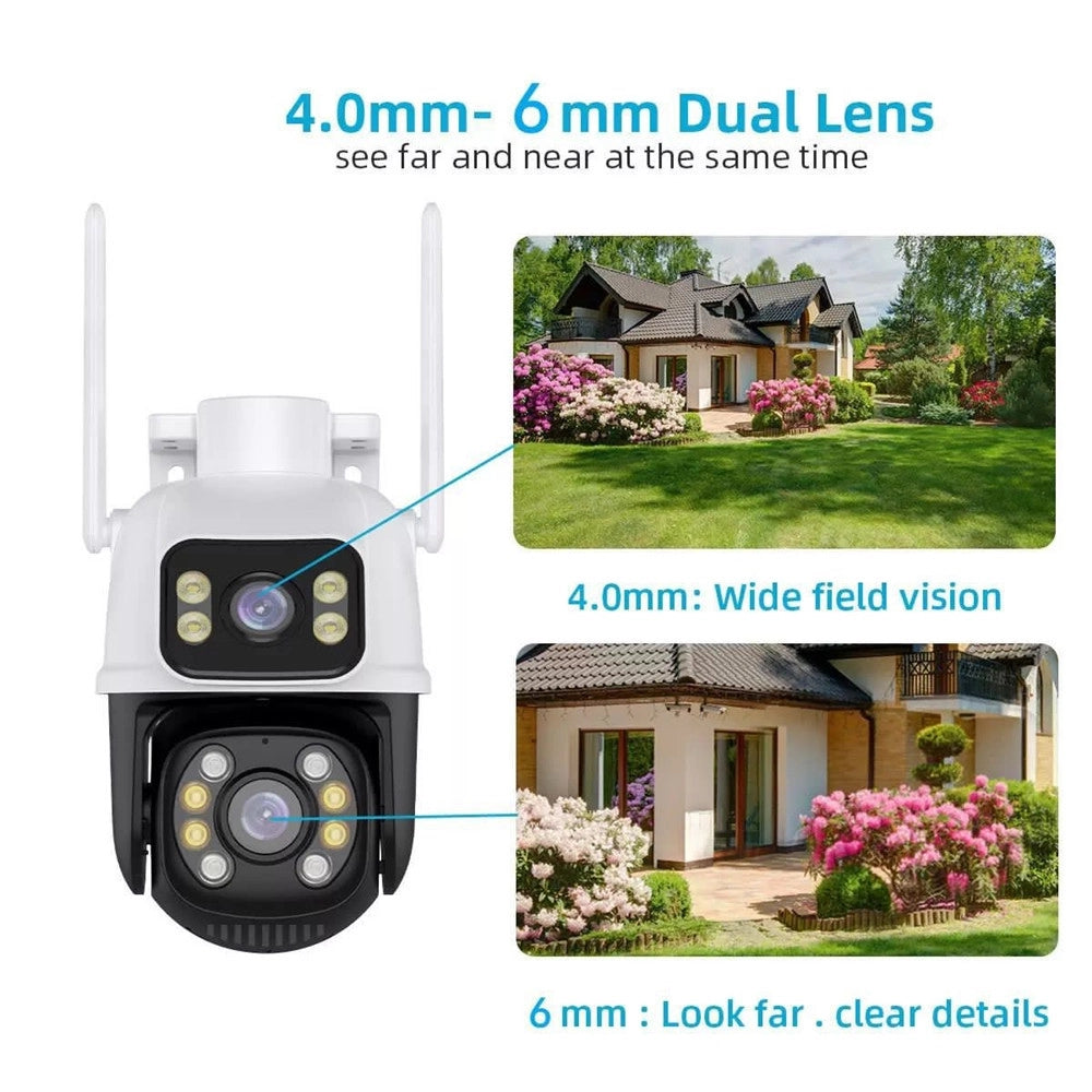 Trade Shop - Telecamera Di Sicurezza Dual Lens Dual Screen Wifi Doppia Camera Impermeabile Sorveglianza -