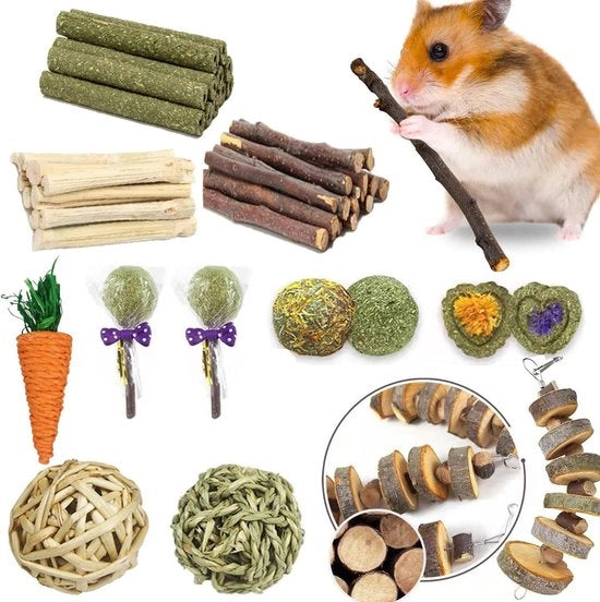 Giocattoli per Hamster in Legno di Pino Naturale - 31 Pezzi per Hamster, Conigli, Ratti e Altri