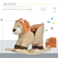 Dondolo Giocattolo a Forma di Leone per Bambini 18-36 Mesi, Ruggisce (3 Batterie Incluse), in Legno e Peluche