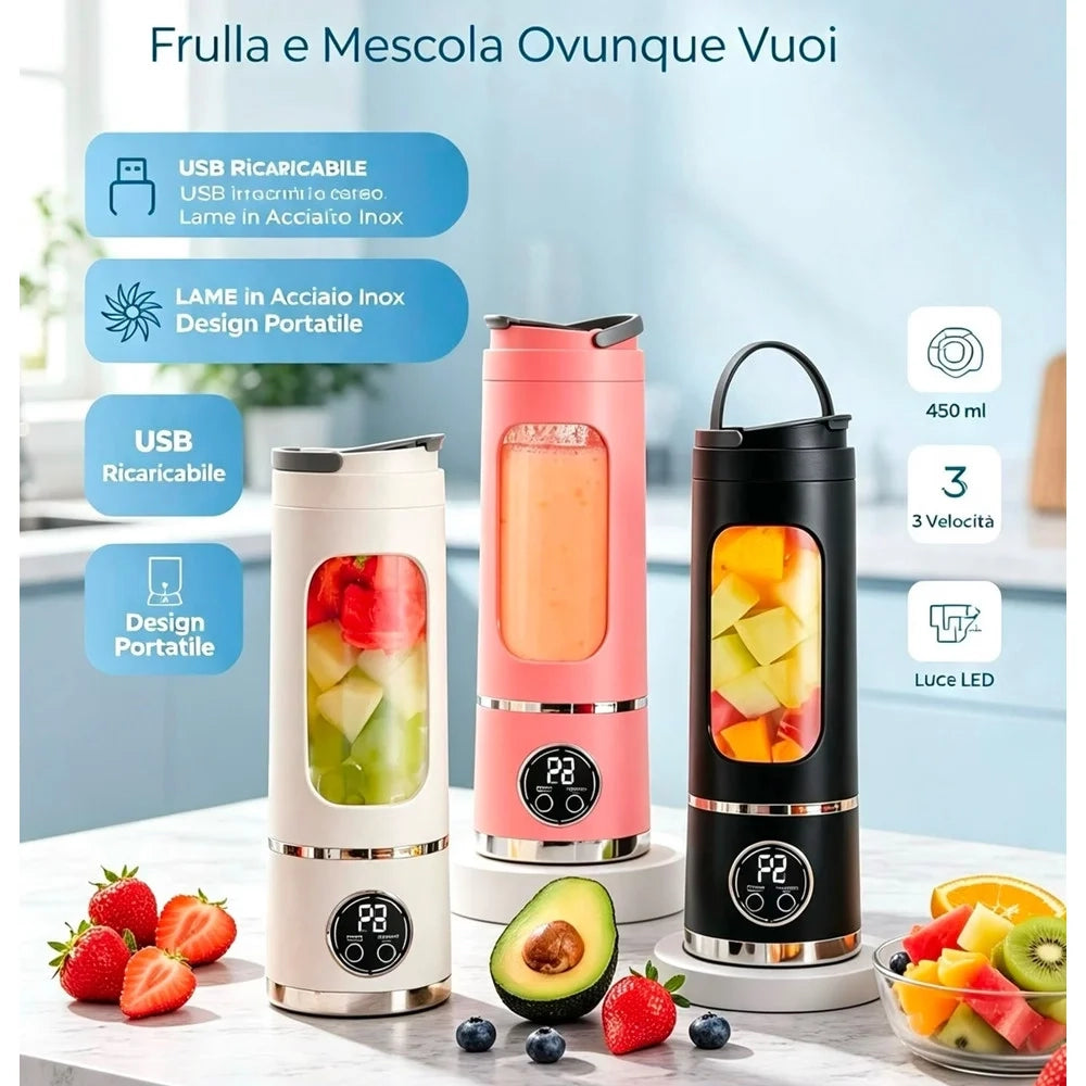 Trade Shop - Mini Frullatore Portatile Spremiagrumi Elettrico Frutta Mixer 450ml Ricaricabile Usb -
