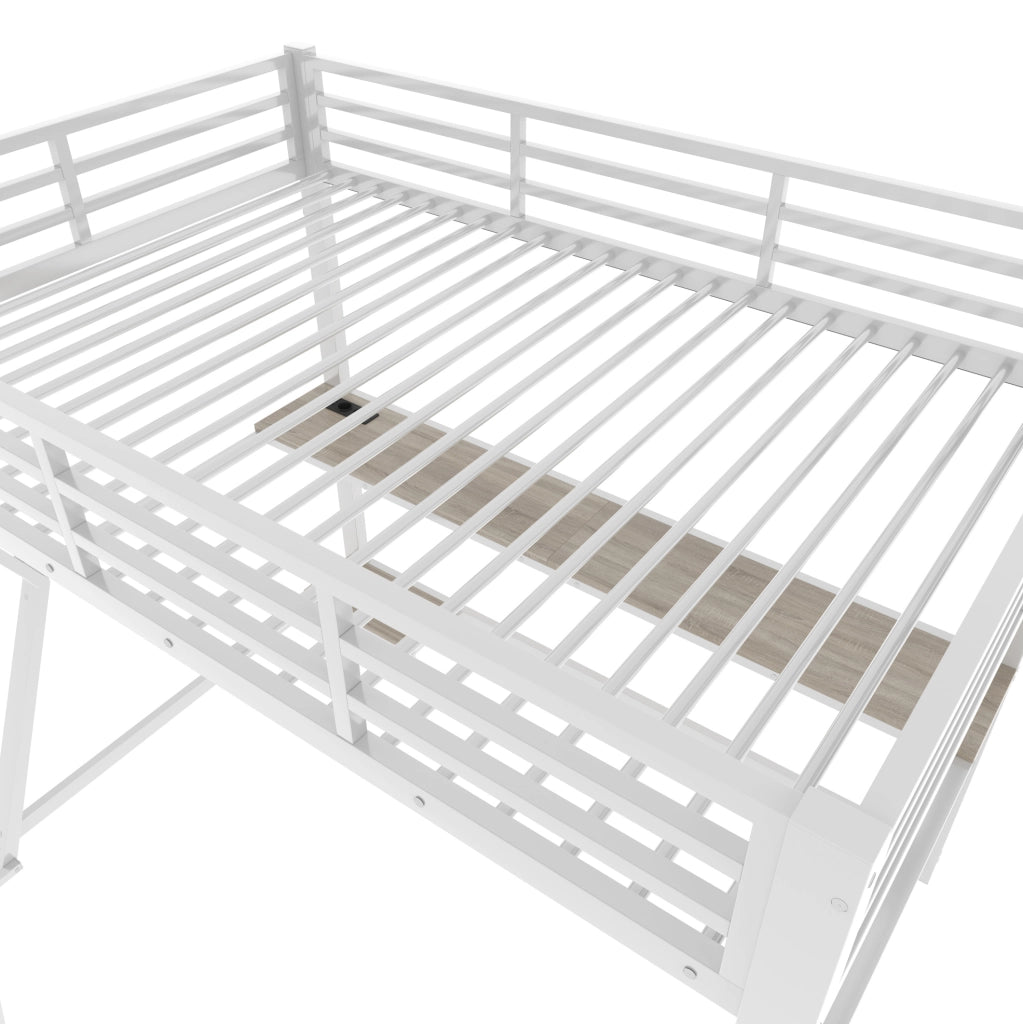 Letto a soppalco 90x200 cm con scrivania, LED, prese USB e scala