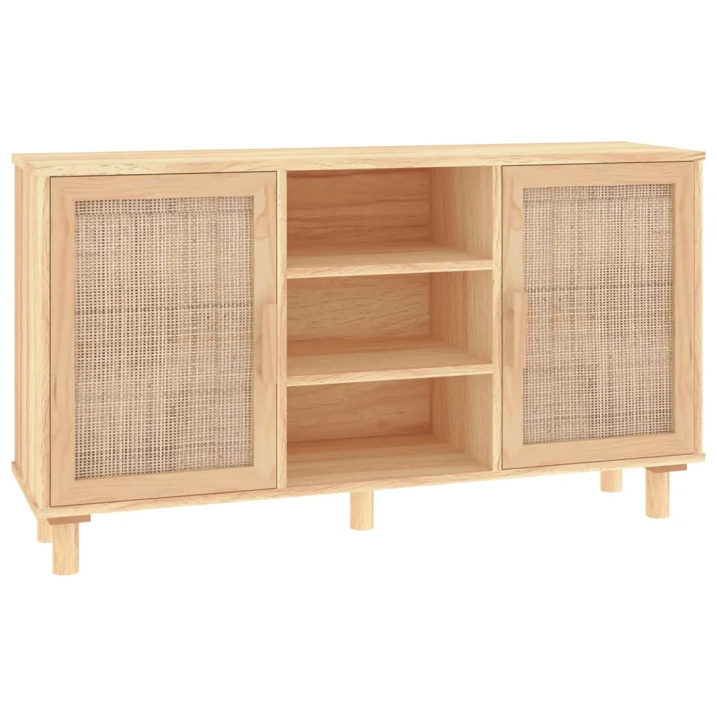 Credenza | Madia | Buffet da pranzo | Armadio da pranzo Marrone 105x30x60cm Massello di Pino e Rattan Naturale