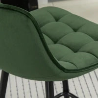 Set 2 Sgabelli da Bar con Schienale e Poggiapiedi Stile Nordico in Metallo e Velluto, Verde, 45x47x84cm