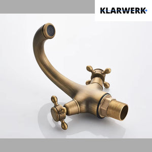 EVA | Rubinetto da bagno vintage in ottone dorato | Rubinetto per lavello retrò in acciaio inossidabile premium | Miscelatore gastronomico 2 attacchi