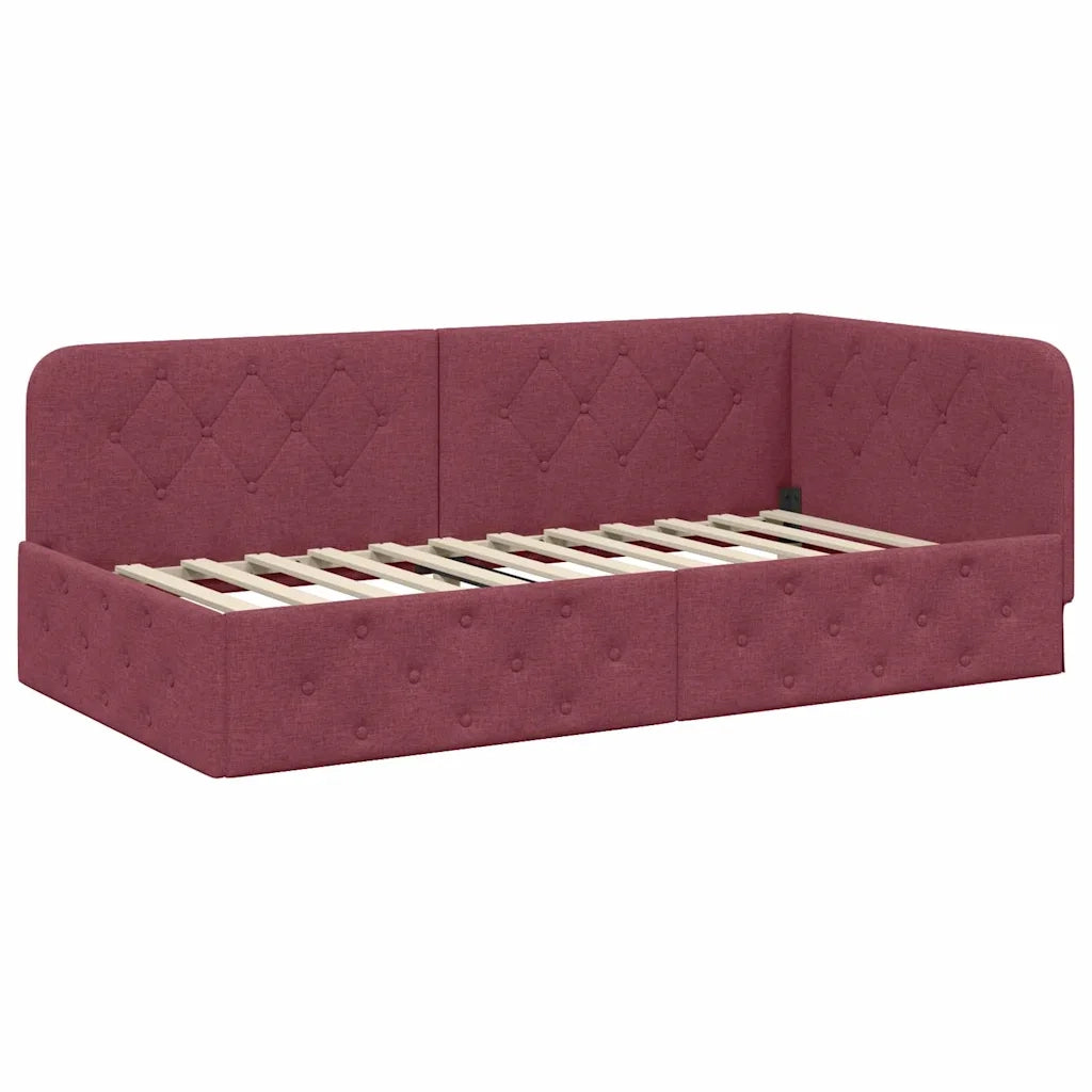 Cornice del letto ad angolo Rosso Vino 90 x 190 cm Tessuto