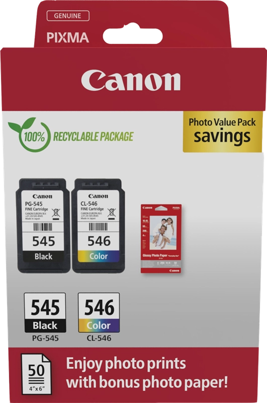 Canon Multipack 2pz cartuccia originale 545+546 (nero+colori) - inclusi 50 fogli carta fotografica 10x15cm