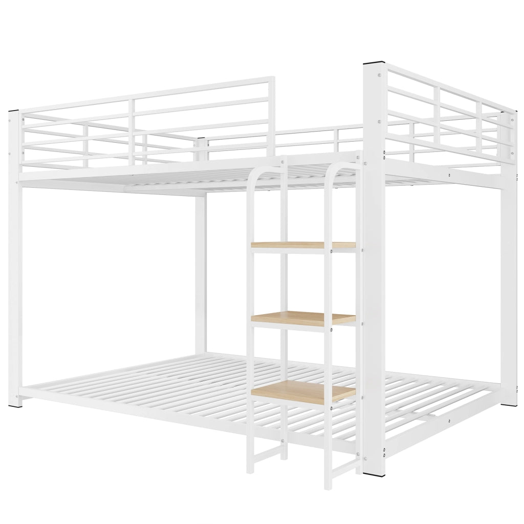 Letto a castello 140 × 200 cm con scala in legno bianco in MDF e metallo, struttura stabile e silenziosa