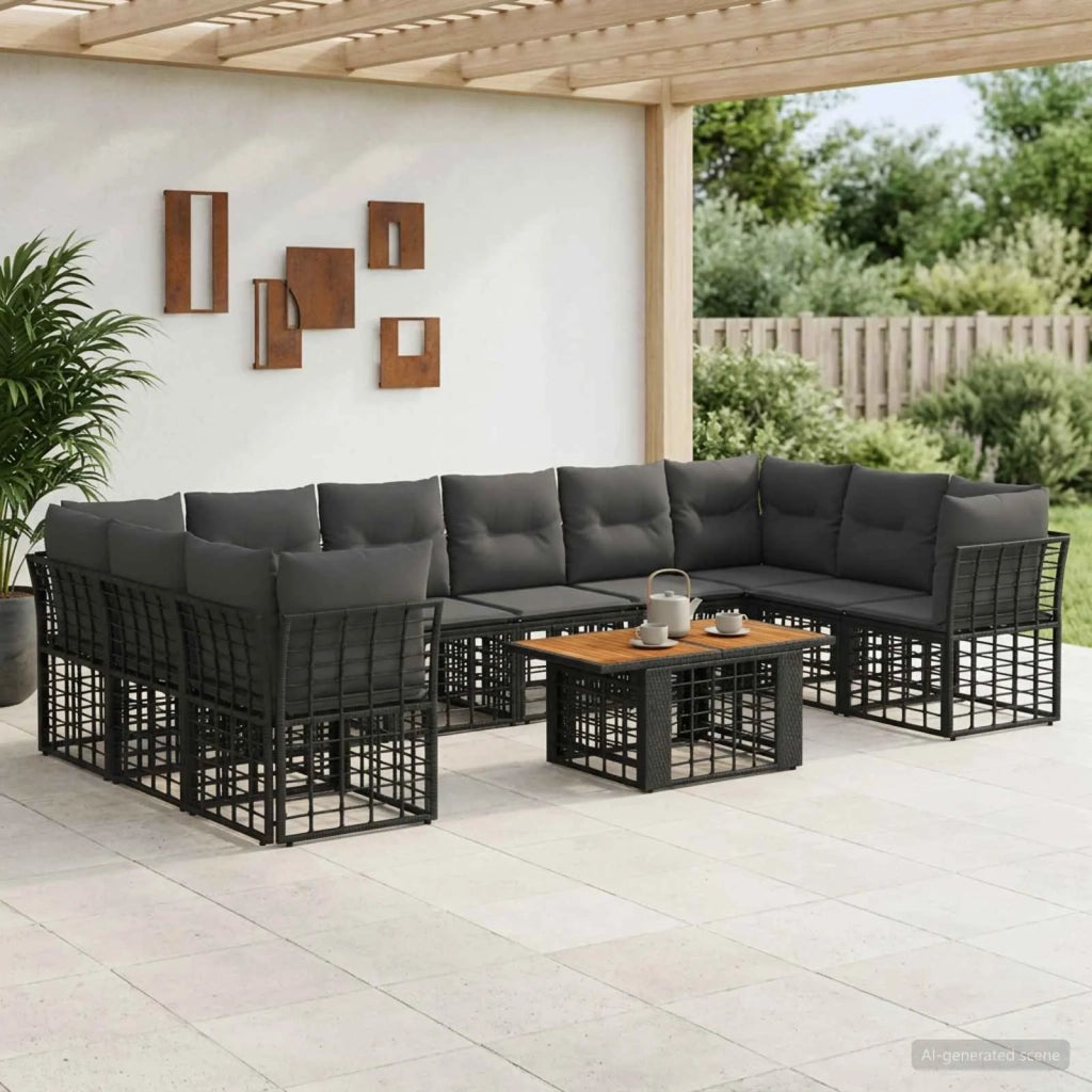 Set Divano da Giardino 11 pz Nero e Grigio scuro polyrattan 3437903